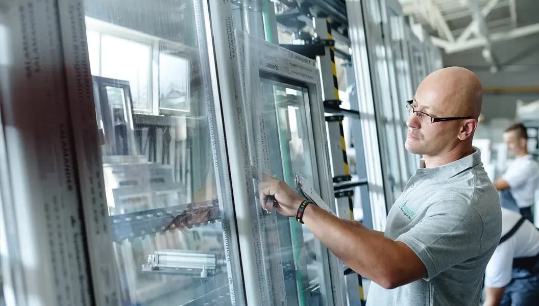 Pracownik PAGEN dokonujący kontroli jakości nowo wyprodukowanych okien PVC